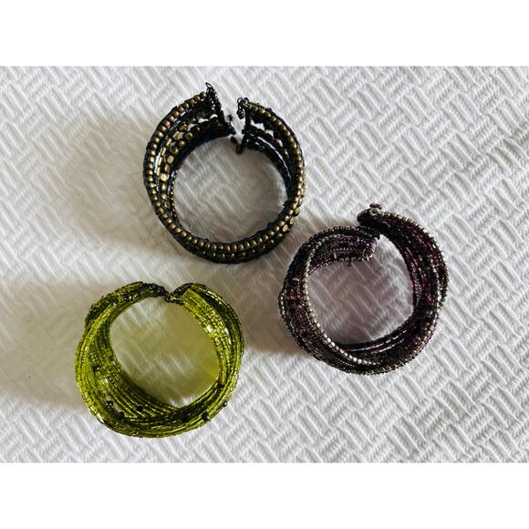 Vintage Beaded Cuff Bracelet Lot – Y2K Memory Wire Boho Jewelry – Set of 3 - Picture 9 of 13